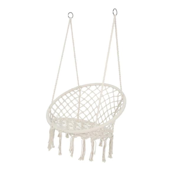 47 in. Hanging Cotton Rope Macrame Hammock Swing Chair, Max 330 lbs. Capacity, Beige