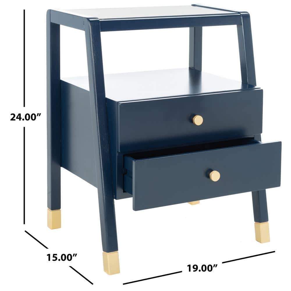 Navy and Gold Rectangular Wood Storage Accent Table with Drawers
