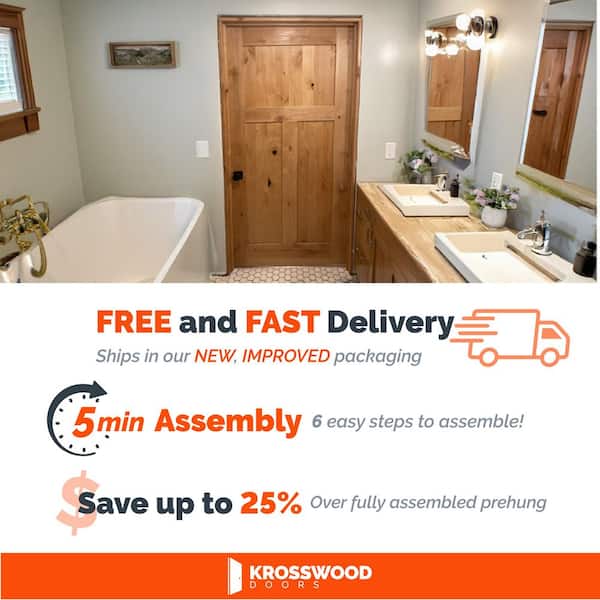 32in.x80in. RightHand Alder 3Panel Red Mahogany Stain Wood Single Assembly Required Interior DoorKit w/QuickAssembleJamb
