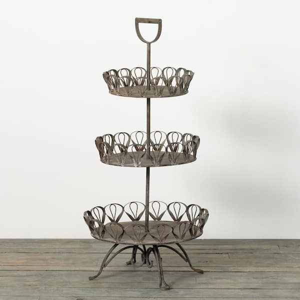 SULLIVANS 39.25 in. 3-Tiered Gray Metal Tray Stand