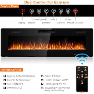 5100 BTU 60 in. Remote Control Wall Electric Fireplace Furnace