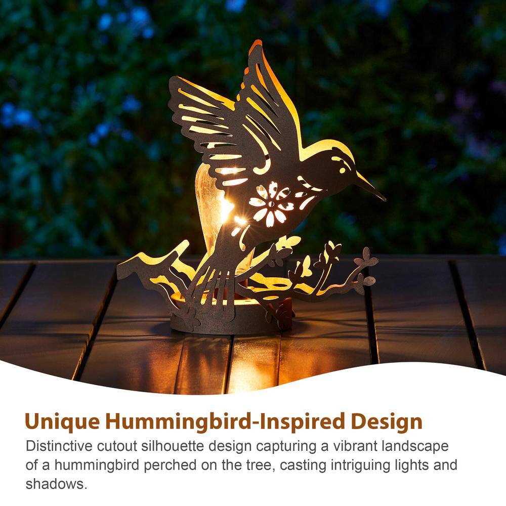 9.75'' Black and Gold Metal Hummingbird Solar Lantern