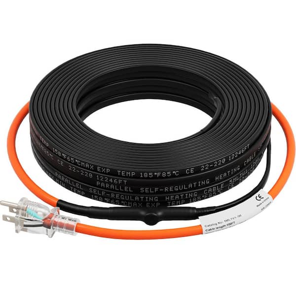 Self-Regulating Pipe Heating Cable, 100 ft. 5W/ft. 120-Volt, for PVC, Metal, and Plastic Pipe Freeze Protection