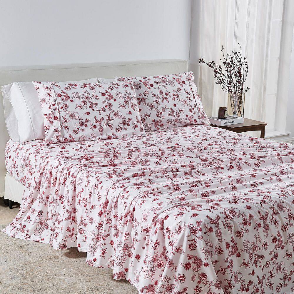 Red Soft Floral Printed 4-Piece Microfiber Bed Sheet Set price history on PriceWatchPro