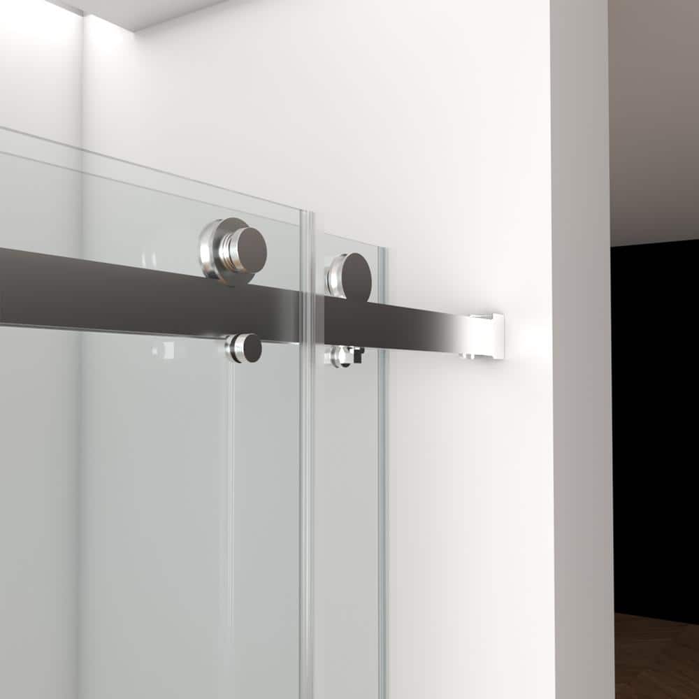Brushed Nickel Frameless Double Sliding Shower Door with Clear Glass