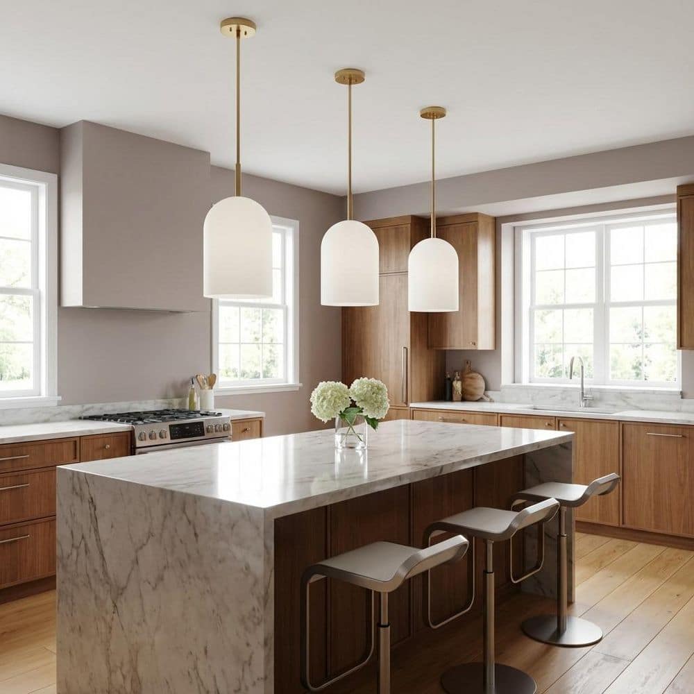 Neblina 10 in. W 1-Light Satin Brass Modern Dimmable Pendant Light with White Etched Glass Shades, Bulb Included price history on PriceWatchPro