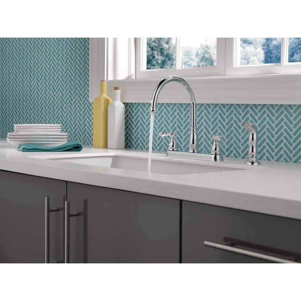 Delta Chrome Two-Handle Kitchen Faucet with Side Spray