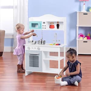 Contemporary Solid Wood Kids Kitchen Playset with Pots and Pans in White