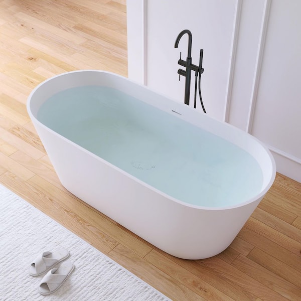 Maria 67 in. x 32 in. Stone Resin Solid Surface Matte Flatbottom Freestanding Soaking Bathtub in White