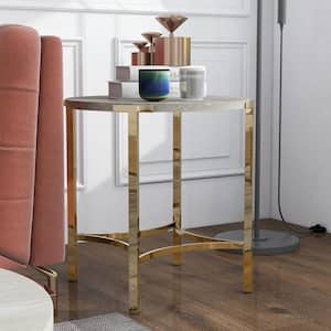 Loomic 24 in. Champagne and White Round Faux Marble End Table