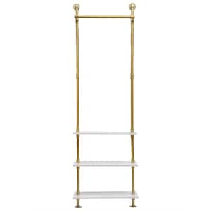 Gold Iron Wall Mounted Industrial Pipe Clothes Rack with 3 shelves 23.62 in. W x 78.74 in. H