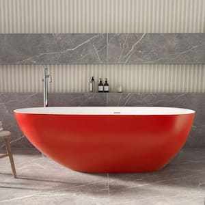 Luna 67 in. x 33.5 in. Stone Resin Solid Surface Flatbottom Freestanding Soaking Bathtub in White Inside and Red Outside