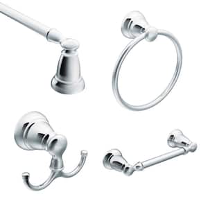 Banbury 4-Piece Bath Hardware Set with 24 in. Towel Bar Toilet Paper Holder in Chrome