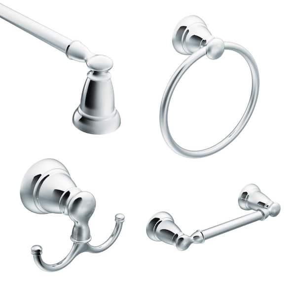 MOEN Banbury 4-Piece Bath Hardware Set with 24 in. Towel Bar Toilet Paper Holder in Chrome