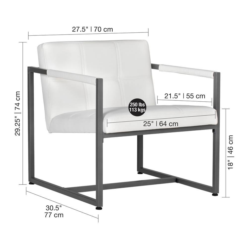 Camber White Leather Metal Mid-Century Modern Accent Chair