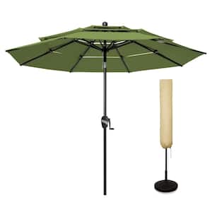 9 ft. 3 Tiers Aluminum Market Umbrella Outdoor Patio Umbrella with Fade Resistant and Cover in Grass Green Sunbrella