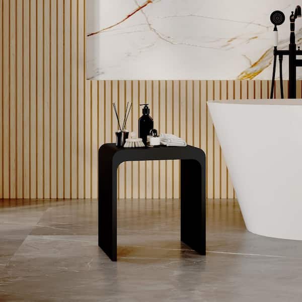15.35 in W Freestanding Thicken Shower Seat, Solid Surface Stool in Matte Black