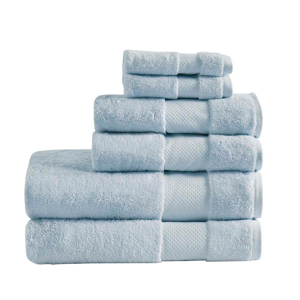 6-Piece Light Blue Towel Set, 2 Bath Towels, 2 Hand Towels, and 2 Wash Towe