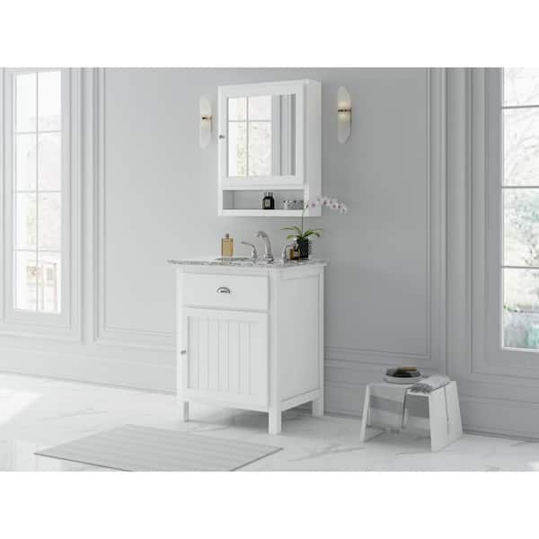 Home Decorators Collection Ridgemore 28 in. W x 22 in. D x 35 in. H Single Sink Freestanding Bath Vanity in White with Gray Granite Top