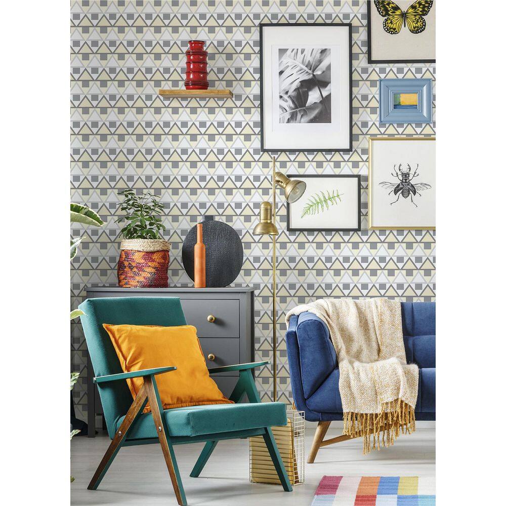 Grey and Yellow Geometric Peel and Stick Wallpaper