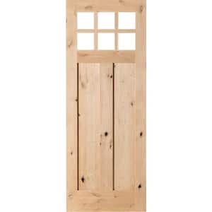 32 in. x 96 in. Craftsman Knotty Alder Universal/Reversible 6-Lite Clear Glass Unfinished Solid Wood Front Door Slab