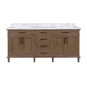 Sonoma 72 in. Double Sink Freestanding Almond Latte Bath Vanity with Carrara Marble Top (Assembled)