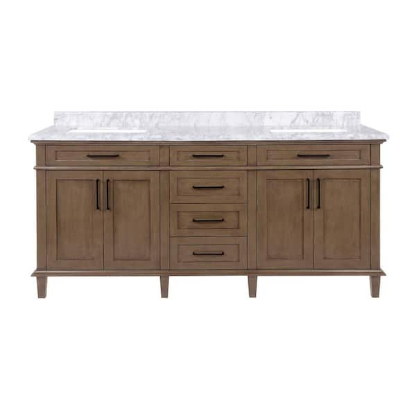 Sonoma 72 in. Double Sink Almond Latte Bath Vanity with Carrara Marble Top (Assembled)