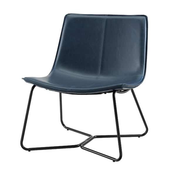 Welwick Designs Navy Blue Faux Leather, Leather Metal Chair