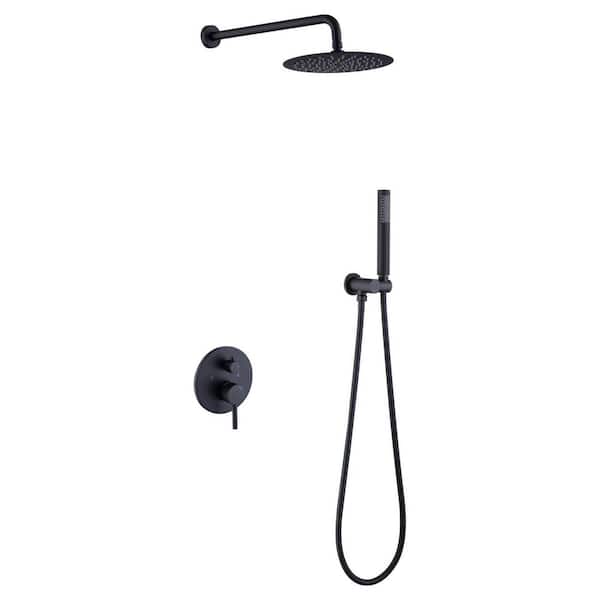 2-Handle 2-Spray Rain Shower Faucet and Hand Shower Combo Kit with Round Shower Head in Matte Black (Valve Included)