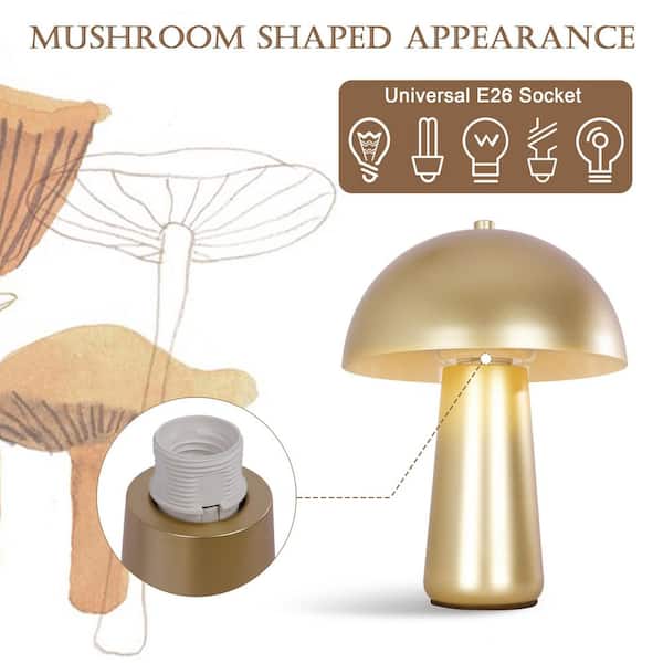 Uixe 15.7 in. Brass Mushroom Table Lamp with Bulb Included for