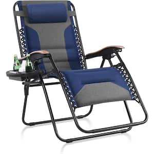 Oversized Blue and Grey Metal Reclining Lawn Chair