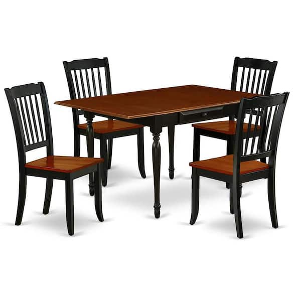 East West Furniture 5-Piece Black and Cherry Finish Solid Wood Top - Dining Room Set with Dropleaf - Seats 4