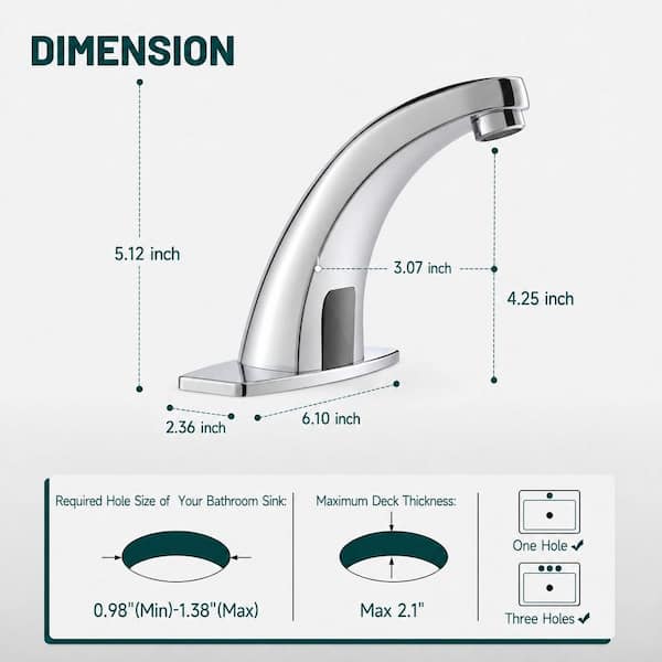 Automatic Sensor No Handle Single Hole Bathroom Sink Faucet with Deck Plate and Touchless Sensor in Polished Chrome