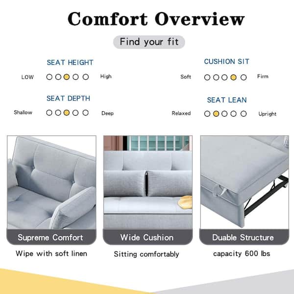 48 in. W Gray Linen Twin Modern Convertible Sleeper Sofa Bed with ...