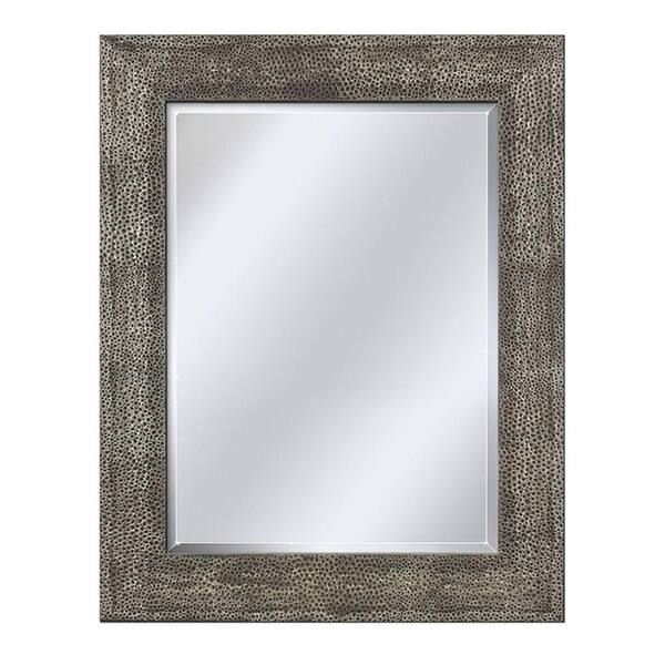 Deco Mirror 35 in. L x 29 in. W Wall Mirror in Hammered Pewter