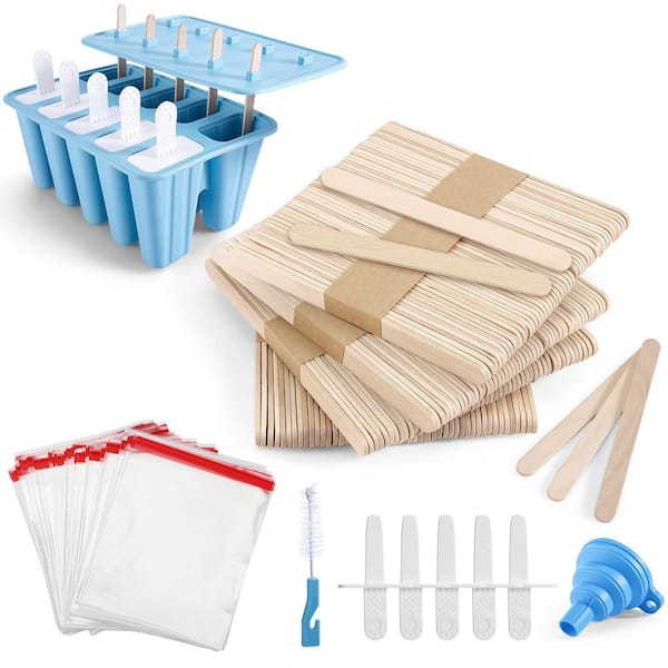 Popsicle Mold with 200 Sticks and 200 Bags, Easy Release 10-Count Silicone Ice Pop Maker with Funnel and Brush