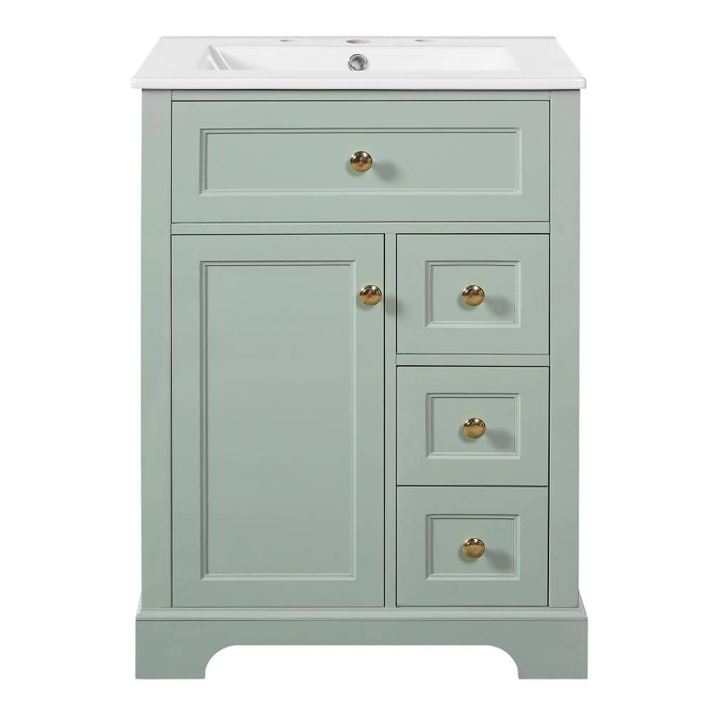 24 in. W Single Sink Freestanding Bath Vanity in Green with White Ceramic Top Unassembled price history on PriceWatchPro