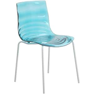 Modern Dining Chair Transparent Blue ABS Plastic Stackable Side Chair with White Stainless-Steel Legs Astor Series