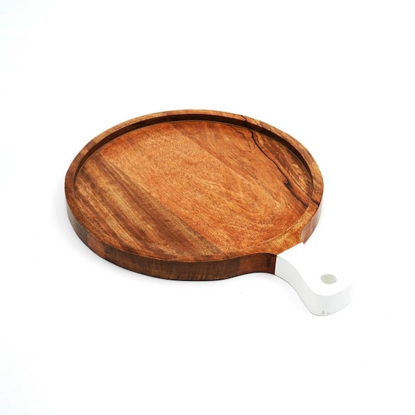 Beige Round Wood 9 in. Decorative Bowls