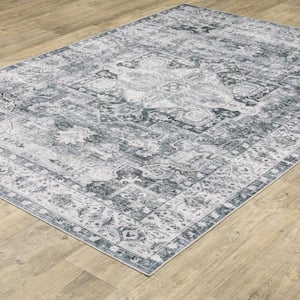 Cascade Navy 8 ft. x 10 ft. Traditional Medallion Polyester Machine Washable Indoor Area Rug