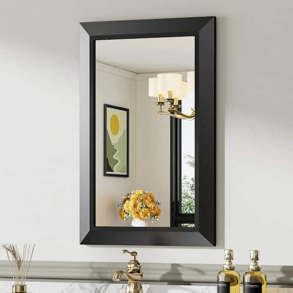 16 in. W x 24 in. H Rectangular Framed French Cleat Wall Mounted Tempered Glass Bathroom Vanity Mirror in Black