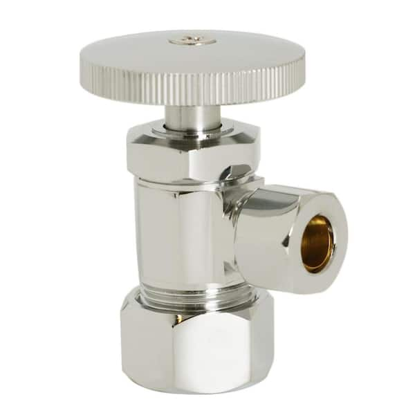 Round Handle Angle Stop Shut Off Valve, 1/2 in. Copper Pipe Inlet with 3/8 in. Compression Outlet, Polished Nickel