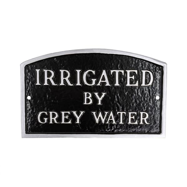 Montague Metal Products 10 in. x 15 in. Standard Arch Irrigated by Grey Water Statement Plaque Sign - Black/Silver