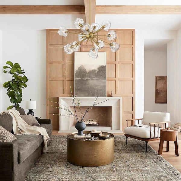 Florabelle 12-Light Brushed Brass Sputnik Chandelier with Clear Glass Shape Mid-Century Modern Pendant Light Fixture