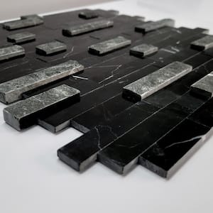 Black 11.5 in. x 10.7 in. Natural Marble Peel and Stick Tile (5-Tiles, 4.5 sq. ft.)