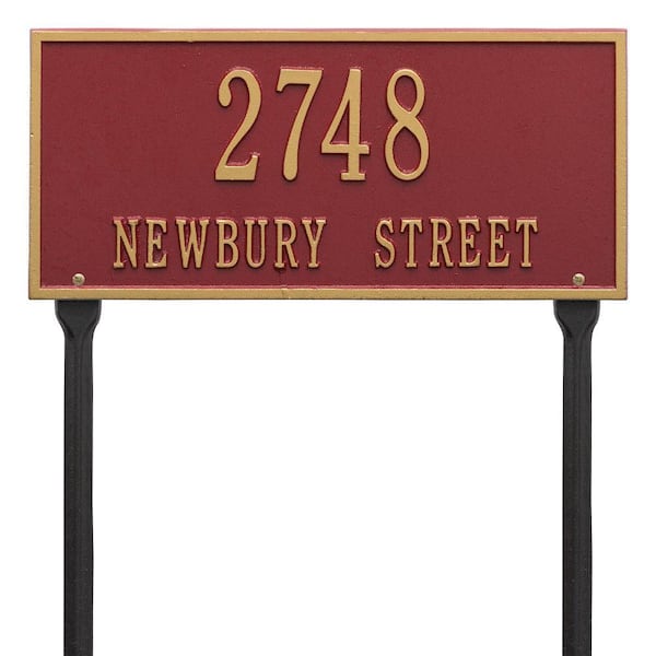 Whitehall Products Hartford Rectangular Red/Gold Standard Lawn 2-Line Address Plaque