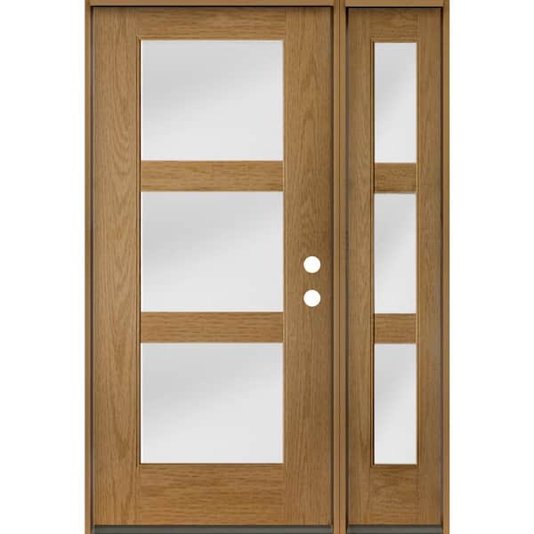 Krosswood Doors BRIGHTON Modern 50 in. x 80 in. 3-Lite Left-Hand/Inswing Satin Glass Bourbon Stain Fiberglass Prehung Front Door w/RSL