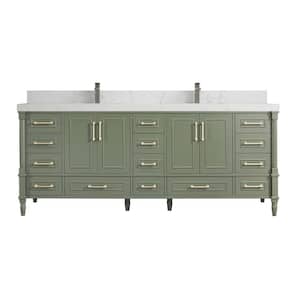 Hudson 84 in. W x 22 in. D x 36 in. H Double Sink Bath Vanity in Pewter Green with 2 in Empira Quartz Top
