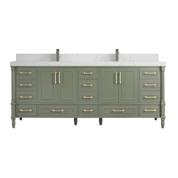 Willow Collections Hudson 84 in. W x 22 in. D x 36 in. H Double Sink Bath Vanity in Pewter Green with 2 in Empira Quartz Top
