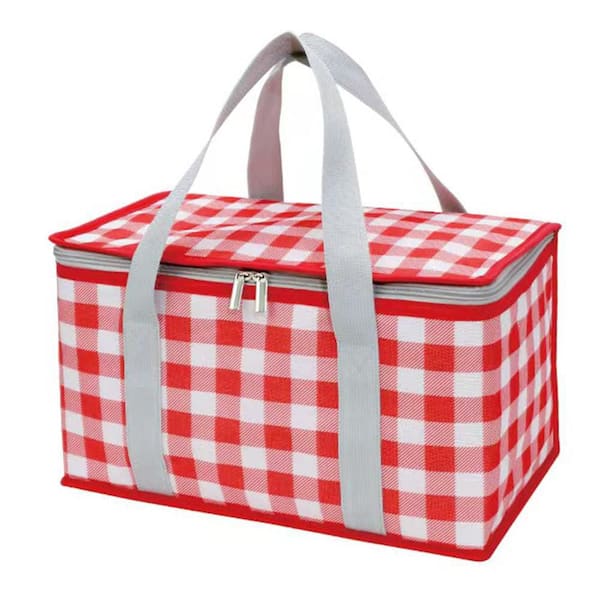 Red Aluminum Insulated Picnic Cooler Bag with Zippered Top, Foldable Design and 24L Capacity for Outdoor Use